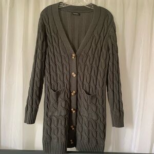 Cable Knit Button-Front Cardigan Sweater - Gray